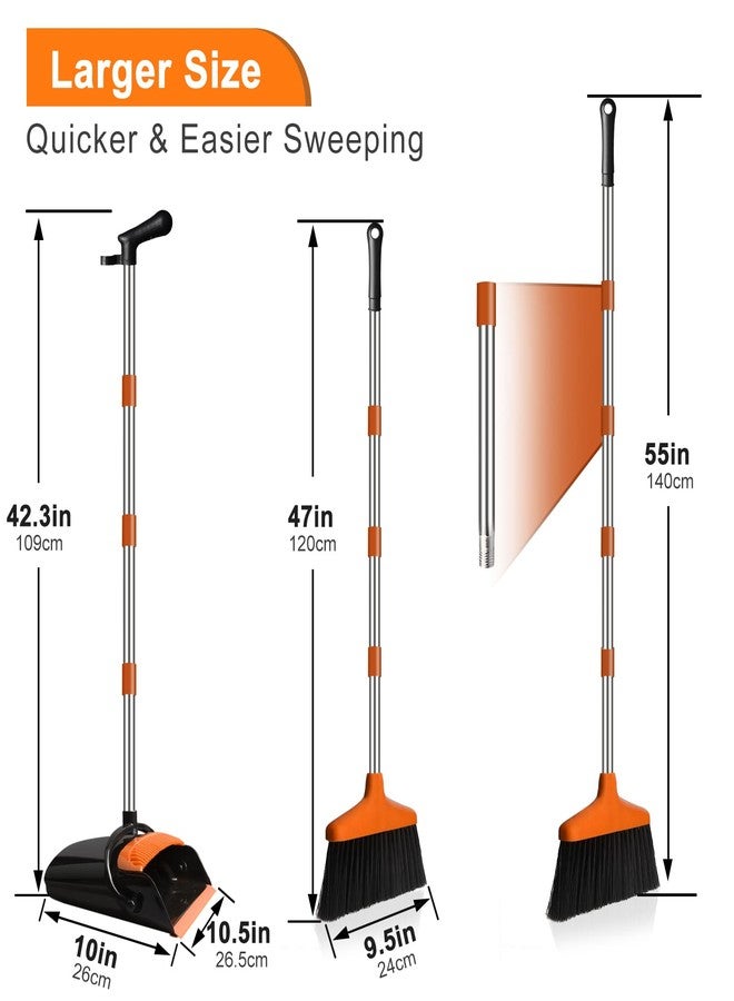 GRAREND Broom and Dustpan Set for Home, Upright 55" Broom and Dustpan Combo with Long Handle, Lobby Broom Sweeping for House Kitchen Room Office Indoor Floor Cleaning Supplies Housewarming Gift-Orange - Image 2